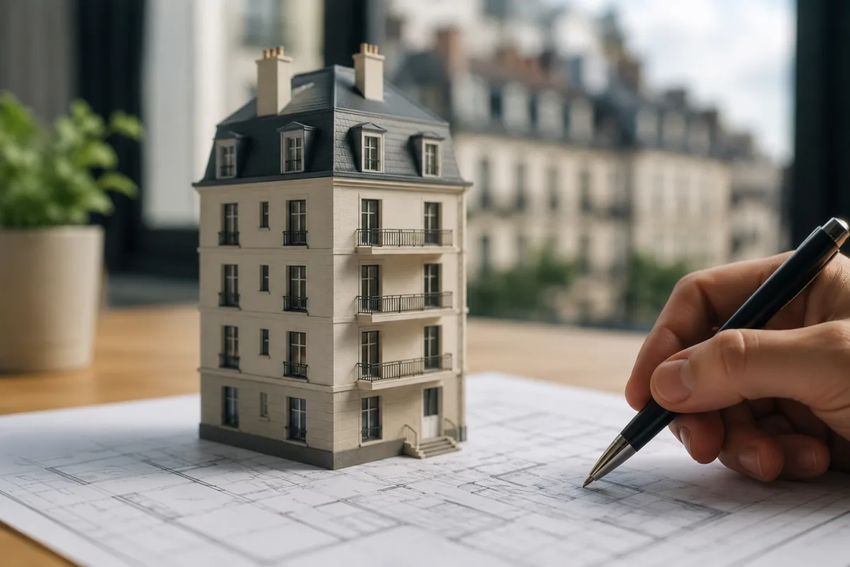 Gros plan sur les clés d'un logement posées sur un devis de rénovation