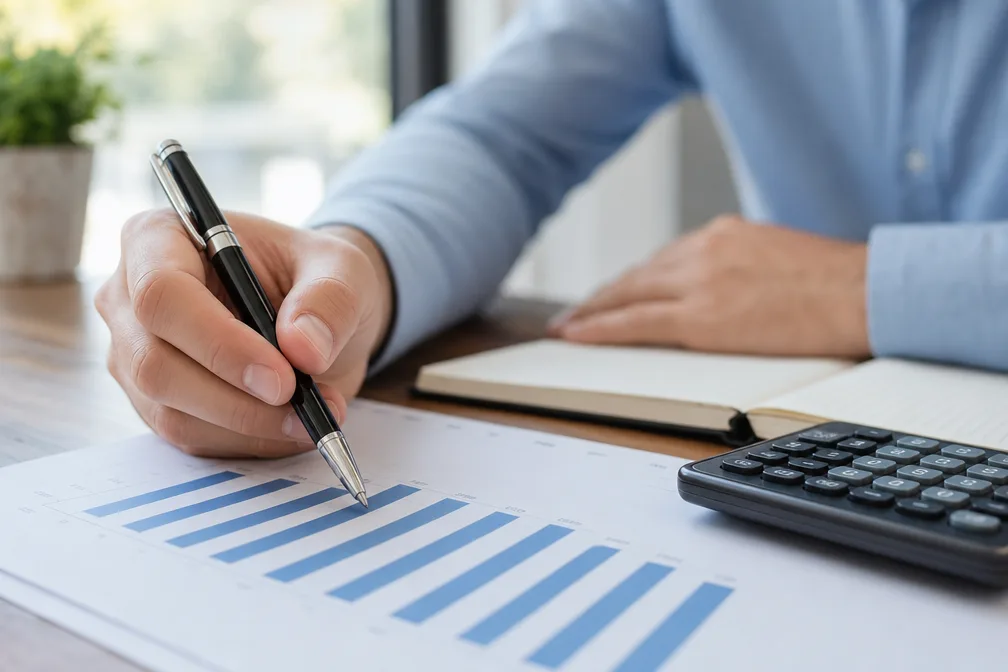 Gros plan sur un rapport d'expertise financière montrant des graphiques de rendements immobiliers