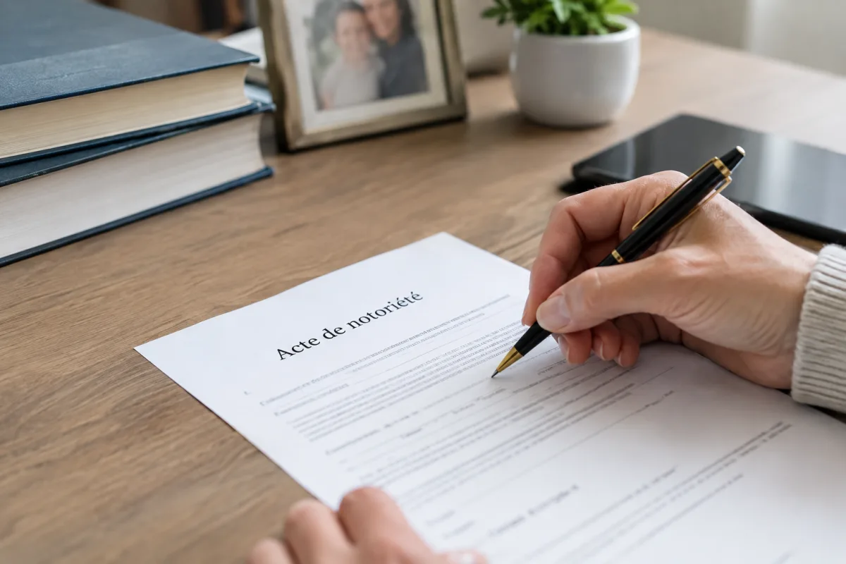 Main tenant un stylo plume au-dessus d'un document officiel estampillé pour validation