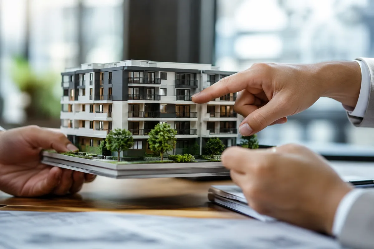 Gros plan sur un contrat d'investissement immobilier en cours de signature avec un stylo plume